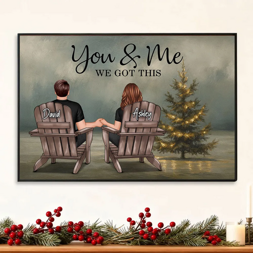 Beach Landscape Christmas Tree Eternal Love Couple - Personalized Poster - Christmas Gift for him, Gift for her