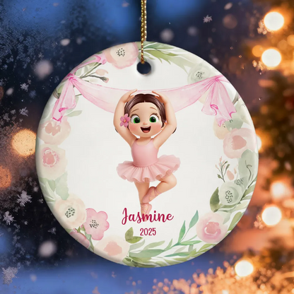 Floral Frame Ballerina Girl - Personalized Acrylic Ornament - Christmas Gift For Daughter, Granddaughter