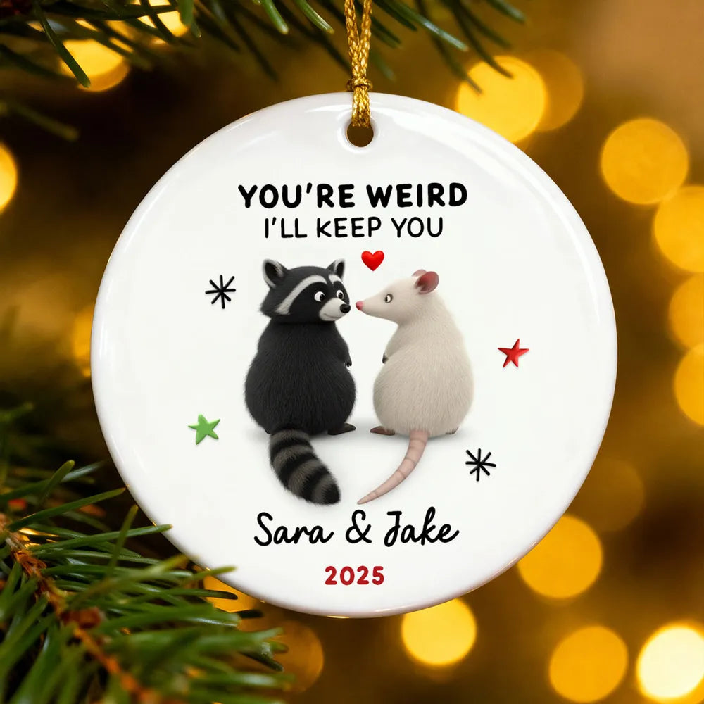 You're Weird, I'll Keep You Funny Raccoon Couple - Personalized Acrylic Ornament - Christmas Gift for her, Gift for him