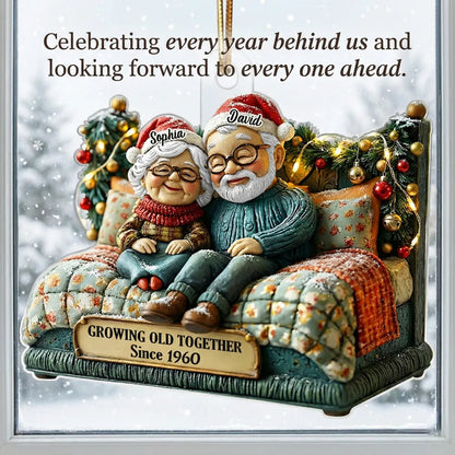 Growing Old Together Old Couple - Personalized Acrylic Ornament - Heartwarming Christmas Gift For Him, For Her, For Couple