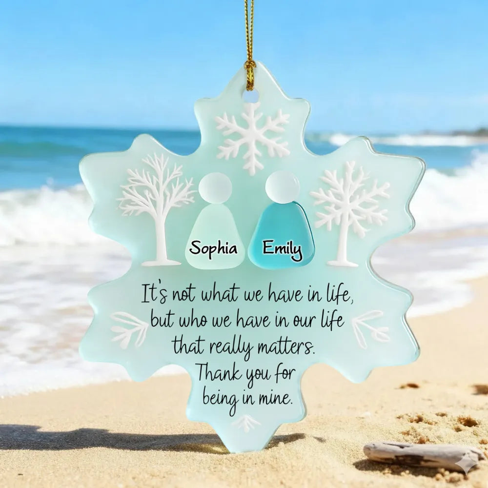 2D Flat Snowflake Sea Glass Effect - Personalized Acrylic Ornament - Friendship Gift For Besties