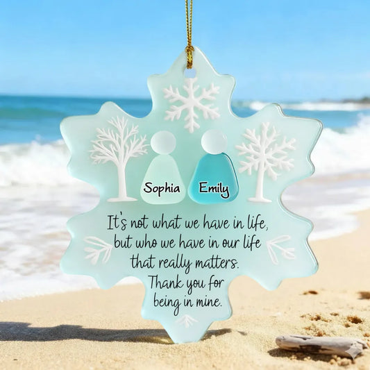 2D Flat Snowflake Sea Glass Effect - Personalized Acrylic Ornament - Friendship Gift For Besties