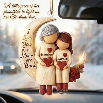 Grandma Grandkids on Moon - Personalized Acrylic Ornament - Heartfelt Christmas Gift for Grandma, Grandkids