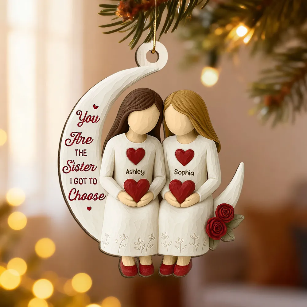 3D Effect Roses Besties On Moon - Personalized Ornament - Christmas Gift For Best Friends