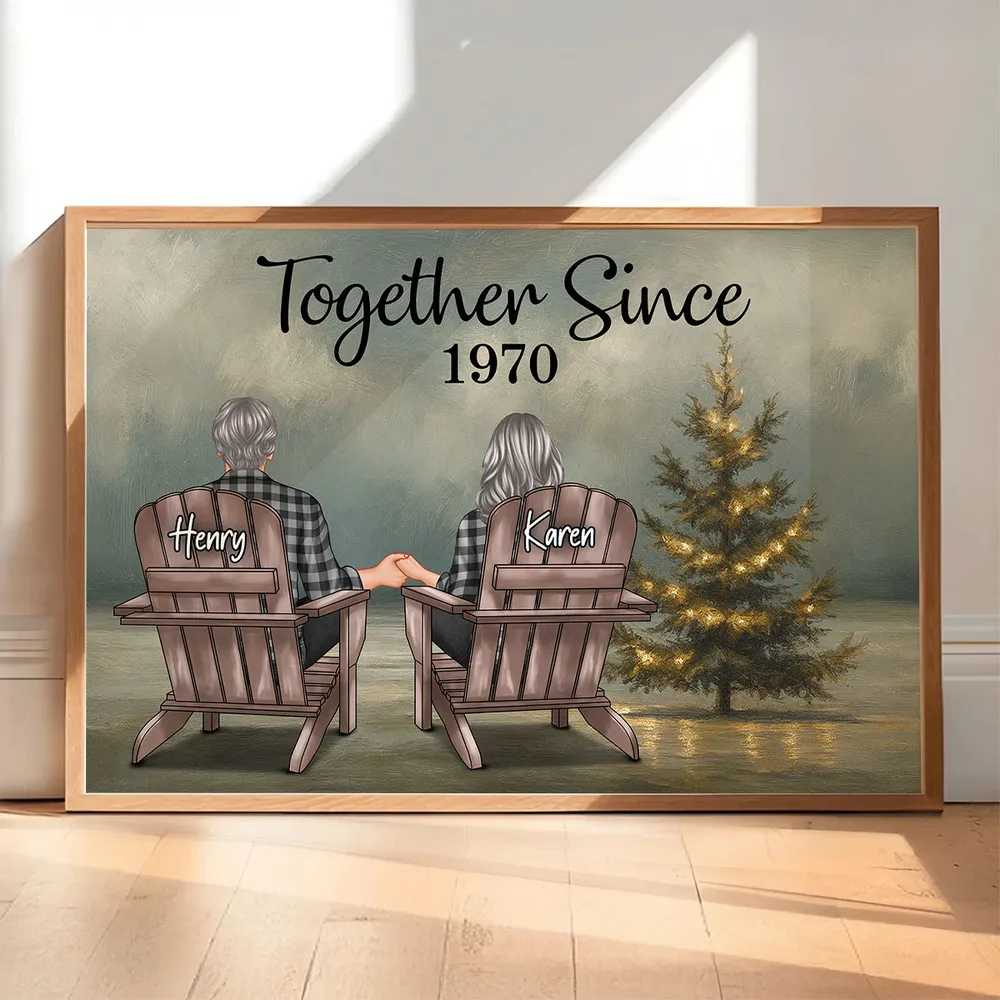 Beach Landscape Christmas Tree Eternal Love Couple - Personalized Poster - Christmas Gift for him, Gift for her