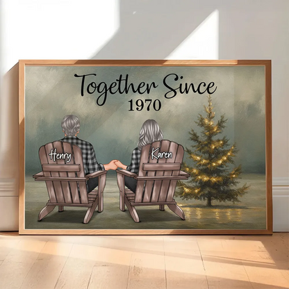 Beach Landscape Christmas Tree Eternal Love Couple - Personalized Poster - Christmas Gift for him, Gift for her