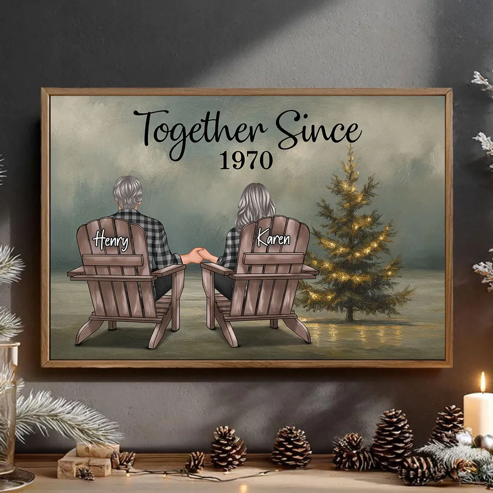 Beach Landscape Christmas Tree Eternal Love Couple - Personalized Poster - Christmas Gift for him, Gift for her