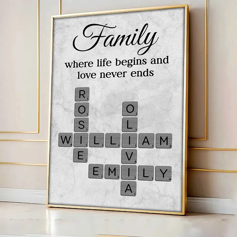 Family Where Life Begins and Love Never Ends Crossword - Personalized Poster - Sentimental Gift for Loved Ones