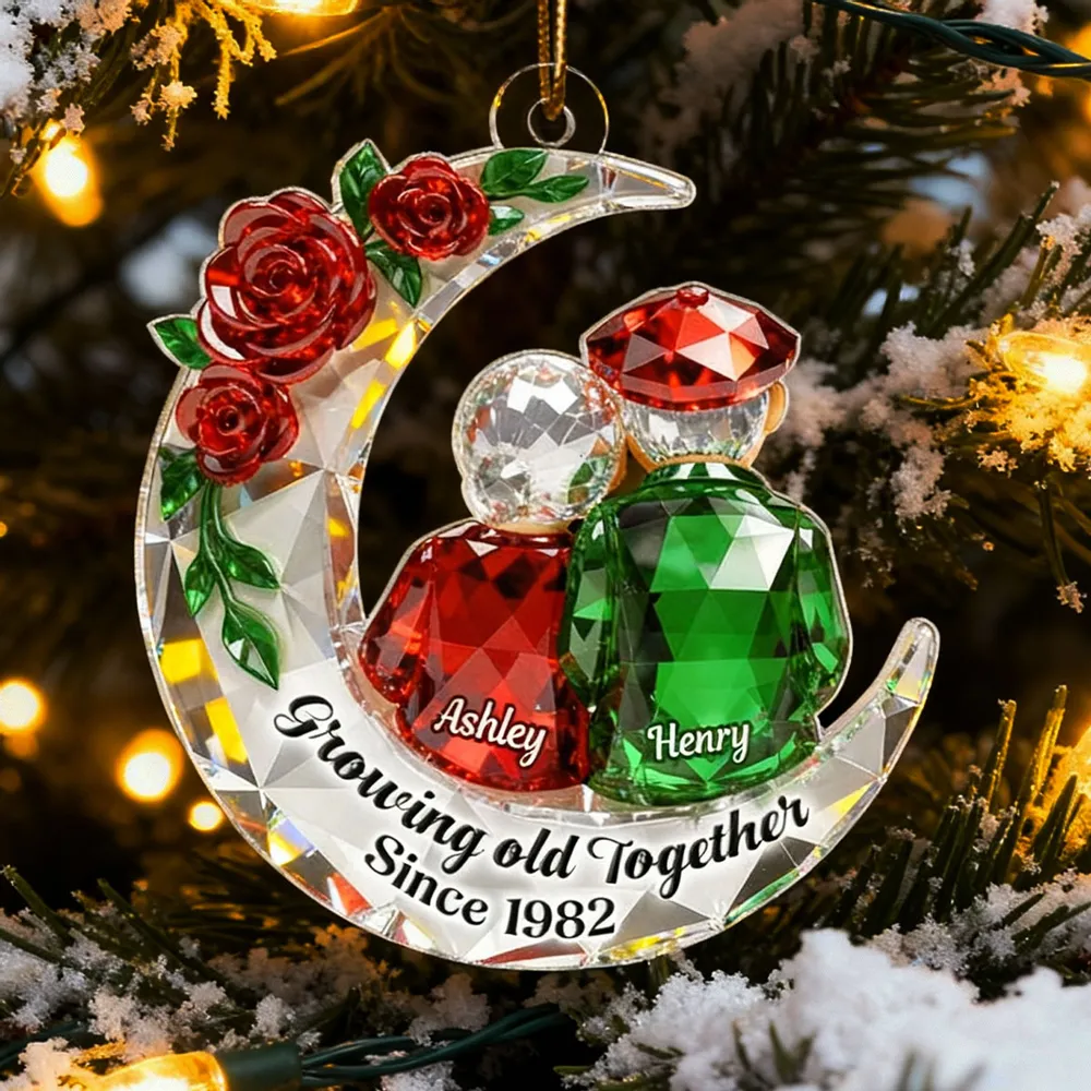 3D Crystal Effect Couple Love to the Moon and Back - Personalized Acrylic Ornament - Christmas Gift for Couple