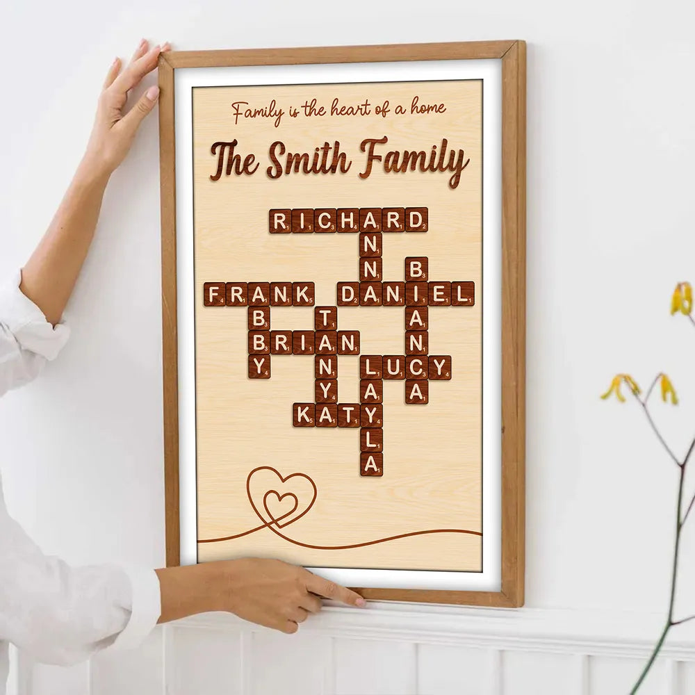 Family is the Heart of the Home Crossword Art - Personalized Poster - Unique Gift for Parents Grandparents