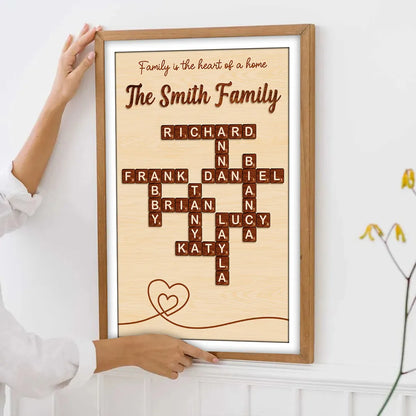Family is the Heart of the Home Crossword Art - Personalized Poster - Unique Gift for Parents Grandparents