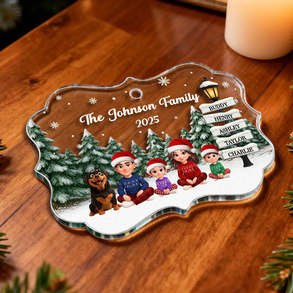 Christmas Snowy Sign Posts Beautiful Family Together - Personalized Acrylic Ornament - Gift For Family