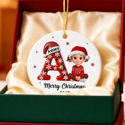 Family Member Christmas Festive Initial Name - Personalized Acrylic Ornament