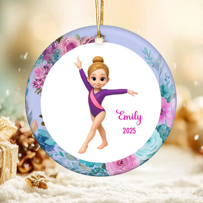 Floral Frame Gymnastic Girl - Personalized Ornament - Gymnast Gift For Daughter, Granddaughter