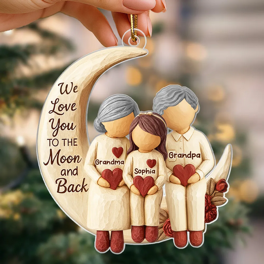 Grandma Grandkids on Moon - Personalized Acrylic Ornament - Heartfelt Christmas Gift for Grandma, Grandkids