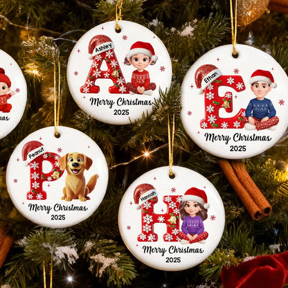 Family Member Christmas Festive Initial Name - Personalized Acrylic Ornament
