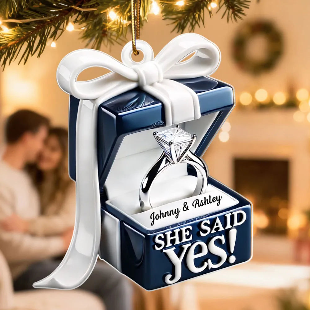 Custom Ring Box Couple Engagement - Personalized Acrylic Ornament, Custom Name Proposal Keepsake, Engagement Gift