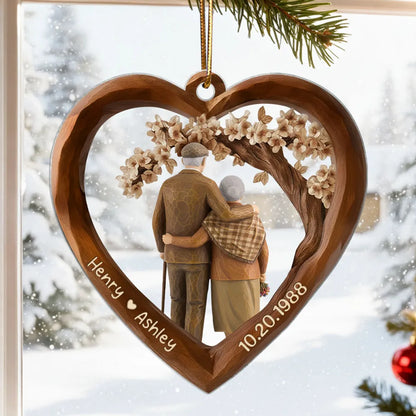 Old Couple Walking Together 3D Wooden Effect - Personalized Acrylic Ornament - Christmas Gift for Couples