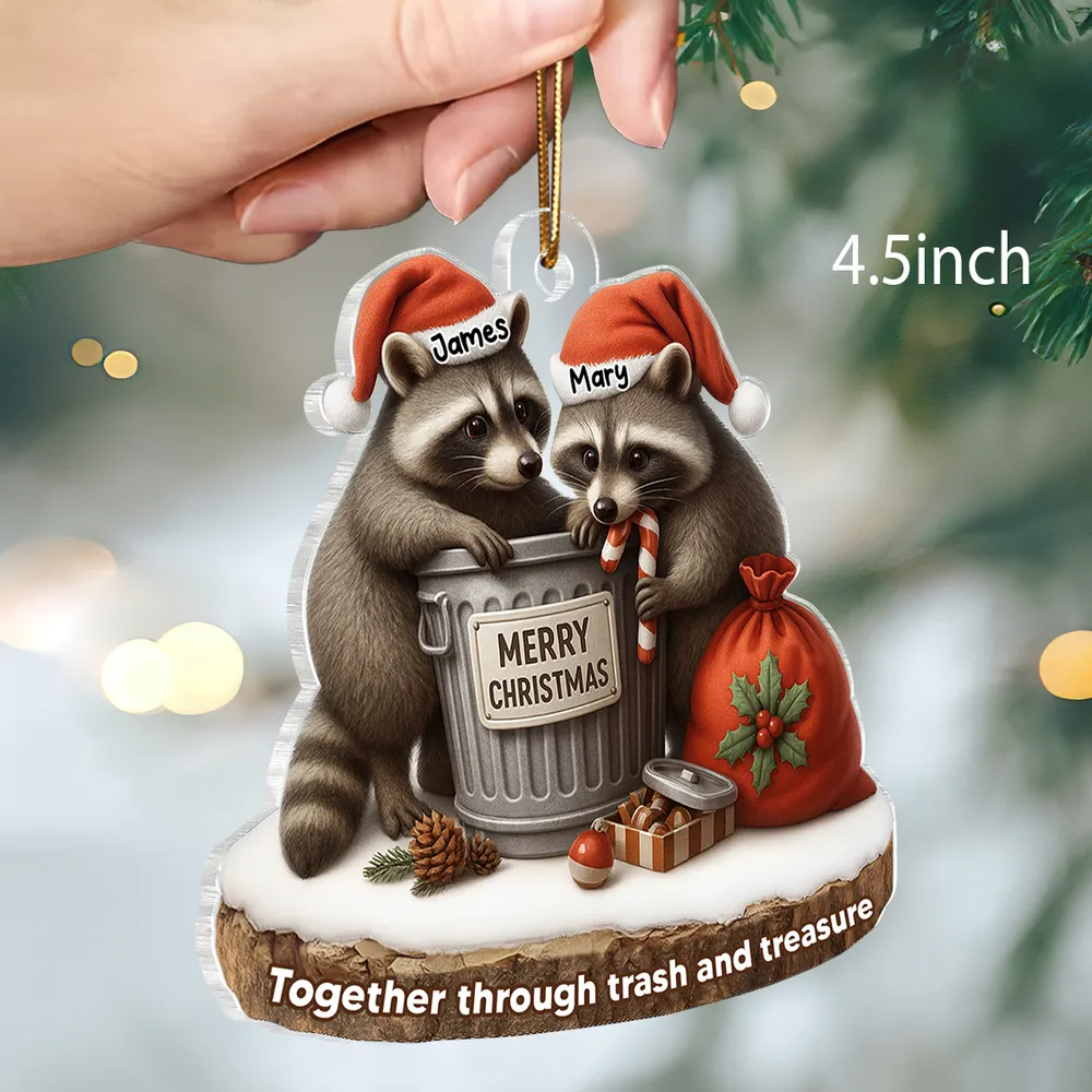 Together Through Trash & Treasure Funny Raccoon Couple - Personalized Acrylic Ornament - Christmas Gift for her, Gift for him