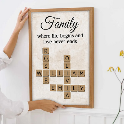 Family Where Life Begins and Love Never Ends Crossword - Personalized Poster - Sentimental Gift for Loved Ones
