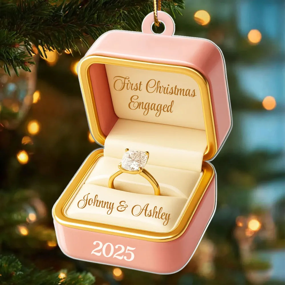 Custom Ring Box Couple Engagement - Personalized Acrylic Ornament, Custom Name Proposal Keepsake, Engagement Gift