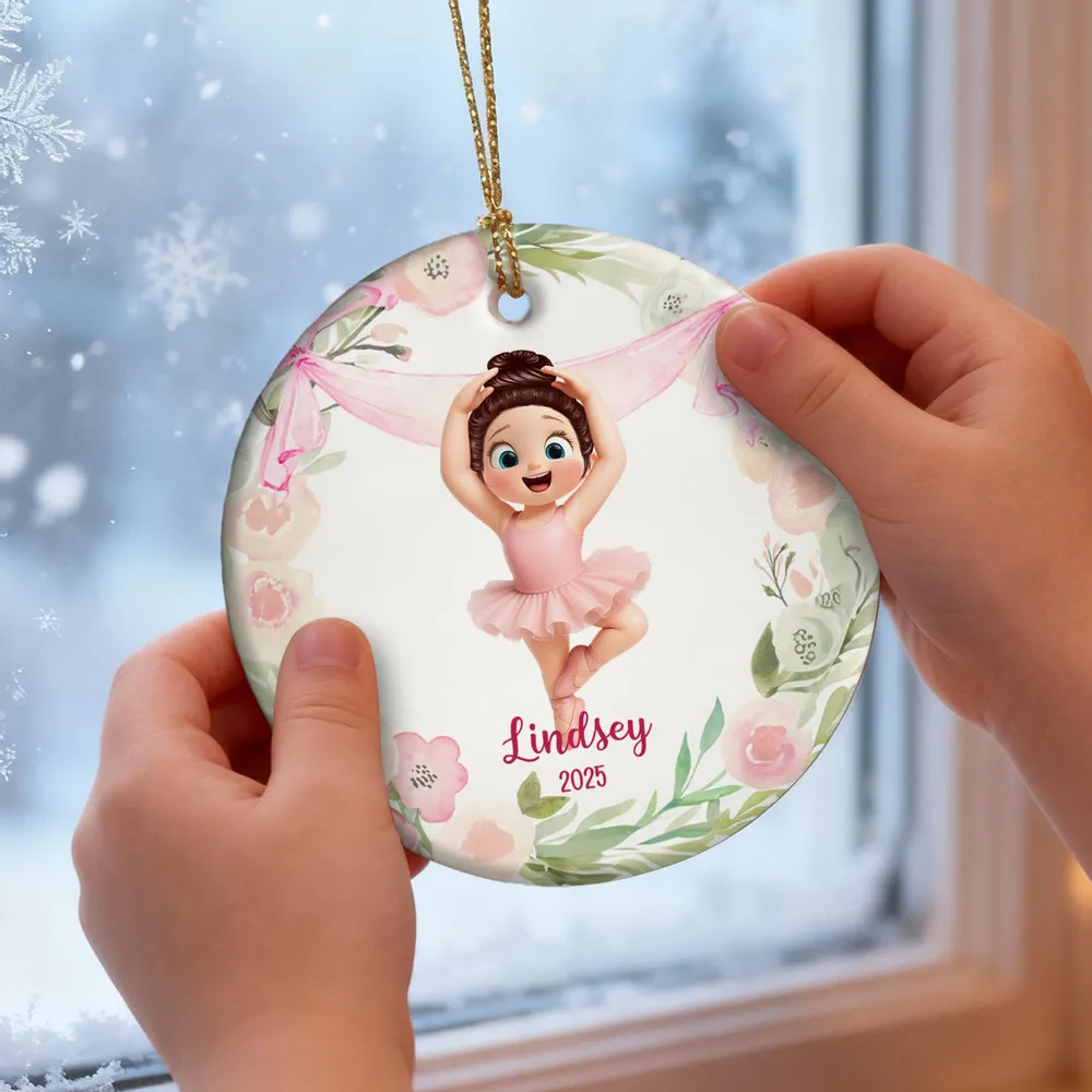 Floral Frame Ballerina Girl - Personalized Acrylic Ornament - Christmas Gift For Daughter, Granddaughter