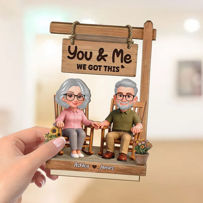 3D Effect Old Couple Sitting On Rocking Chair - Personalized 2-Layered Wooden Plaque - Anniversary, Valentine's Day Gift For Him, Gift For Her