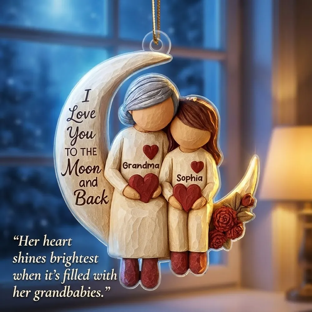 Grandma Grandkids on Moon - Personalized Acrylic Ornament - Heartfelt Christmas Gift for Grandma, Grandkids