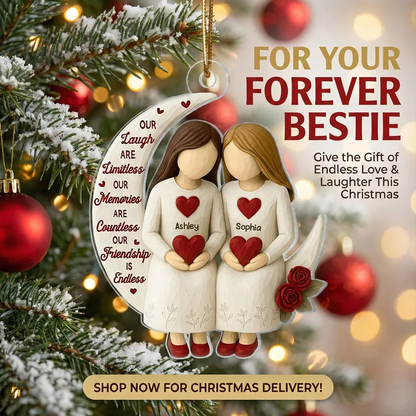 3D Effect Roses Besties On Moon - Personalized Ornament - Christmas Gift For Best Friends