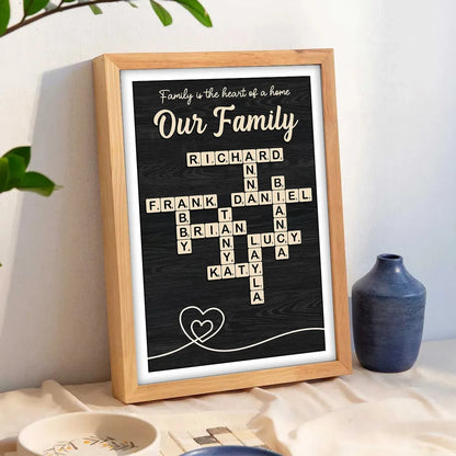 Family is the Heart of the Home Crossword Art - Personalized Poster - Unique Gift for Parents Grandparents