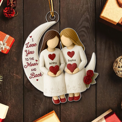 3D Effect Roses Besties On Moon - Personalized Ornament - Christmas Gift For Best Friends
