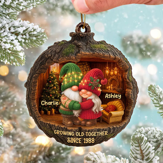 Gnome Couple Cozy Christmas - Personalized Wooden Ornament - Christmas Gift for Couple, for Her, for Him