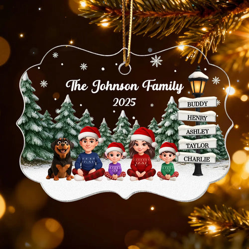 Christmas Snowy Sign Posts Beautiful Family Together - Personalized Acrylic Ornament - Gift For Family