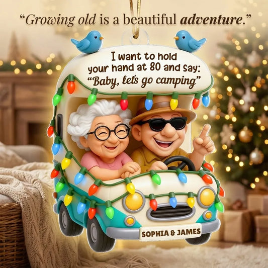 Baby Let's Go Camping Old Couple - Personalized Acrylic Ornament - Christmas Gift For Him, For Her, For Couple