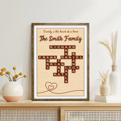 Family is the Heart of the Home Crossword Art - Personalized Poster - Unique Gift for Parents Grandparents