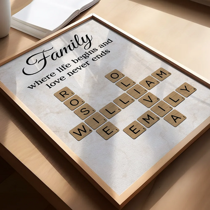 Family Where Life Begins and Love Never Ends Crossword - Personalized Poster - Sentimental Gift for Loved Ones