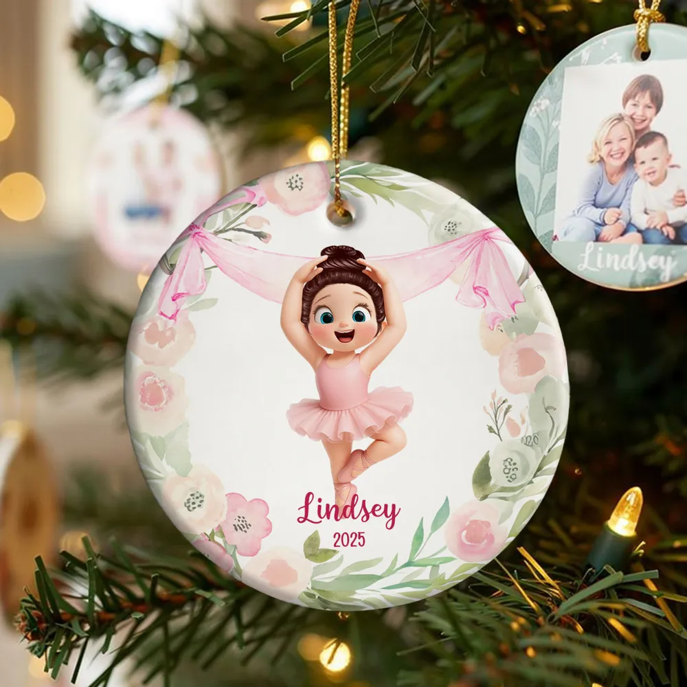 Floral Frame Ballerina Girl - Personalized Acrylic Ornament - Christmas Gift For Daughter, Granddaughter