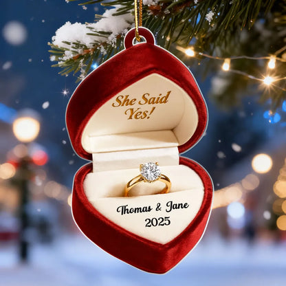 Custom Ring Box Couple Engagement - Personalized Acrylic Ornament, Custom Name Proposal Keepsake, Engagement Gift