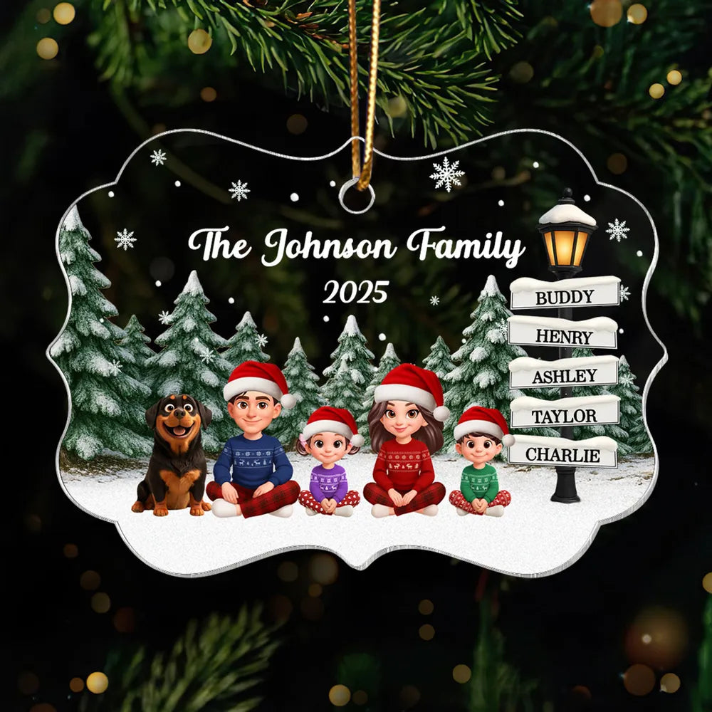 Christmas Snowy Sign Posts Beautiful Family Together - Personalized Acrylic Ornament - Gift For Family