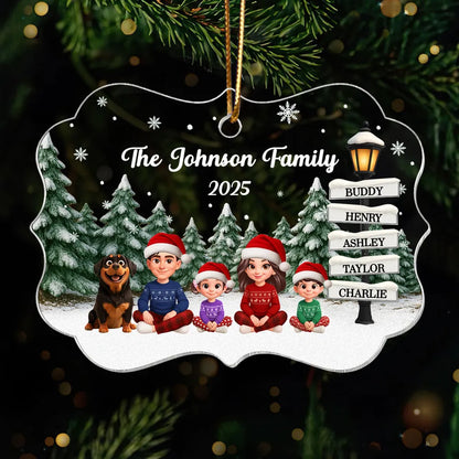 Christmas Snowy Sign Posts Beautiful Family Together - Personalized Acrylic Ornament - Gift For Family