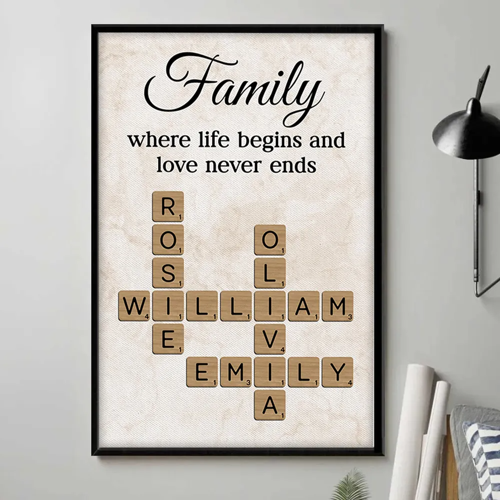 Family Where Life Begins and Love Never Ends Crossword - Personalized Poster - Sentimental Gift for Loved Ones