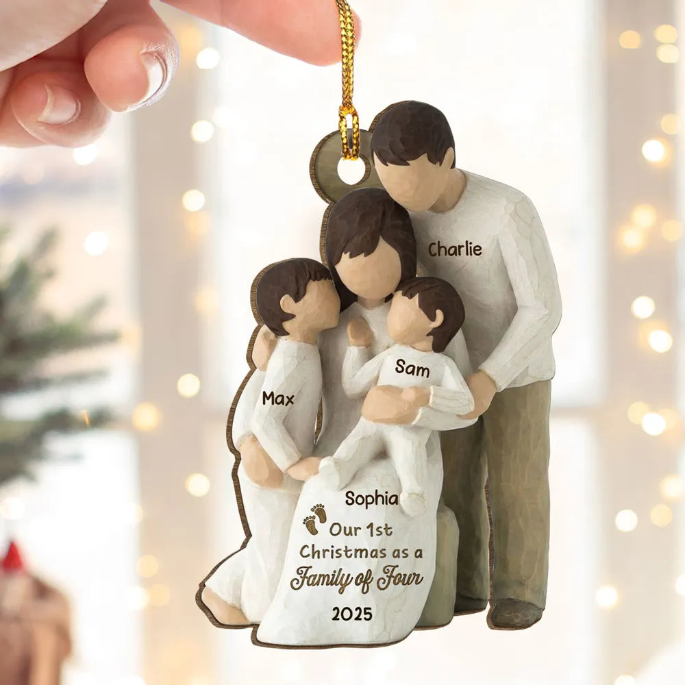 3D Effect First Christmas As Family Of Four - Personalized Wooden Ornament