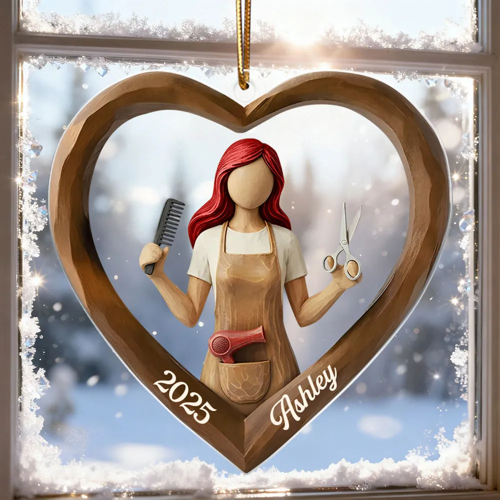 3D Effect Wooden Hairdresser - Personalized Acrylic Ornament - Unique Christmas Gift For Hairdressers