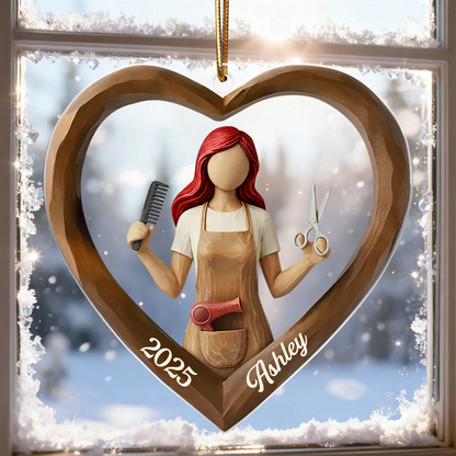 3D Effect Wooden Hairdresser - Personalized Acrylic Ornament - Unique Christmas Gift For Hairdressers