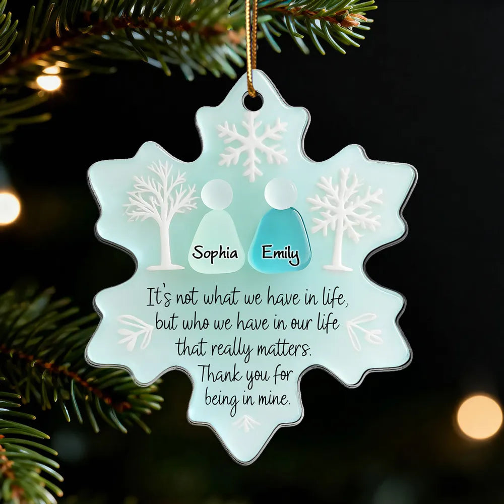 2D Flat Snowflake Sea Glass Effect - Personalized Acrylic Ornament - Friendship Gift For Besties
