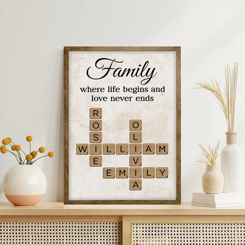 Family Where Life Begins and Love Never Ends Crossword - Personalized Poster - Sentimental Gift for Loved Ones