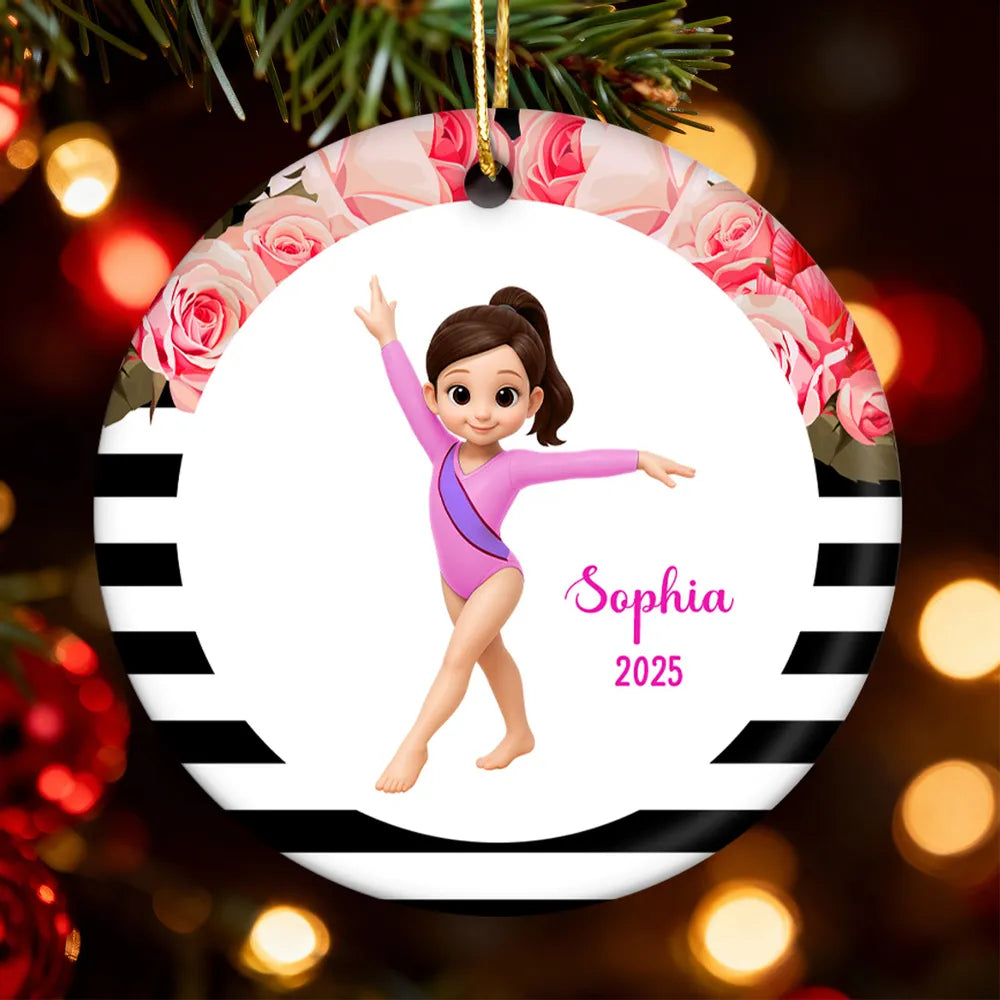 Floral Frame Gymnastic Girl - Personalized Ornament - Gymnast Gift For Daughter, Granddaughter