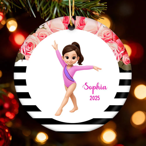 Floral Frame Gymnastic Girl - Personalized Ornament - Gymnast Gift For Daughter, Granddaughter