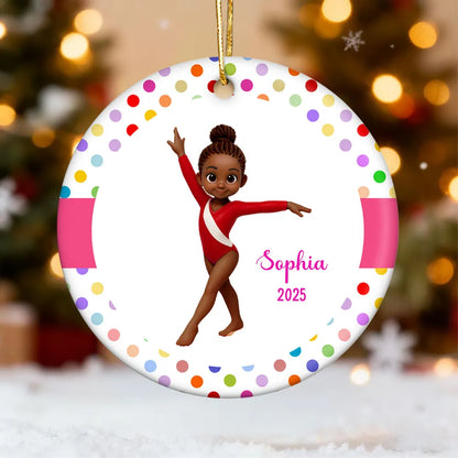Floral Frame Gymnastic Girl - Personalized Ornament - Gymnast Gift For Daughter, Granddaughter