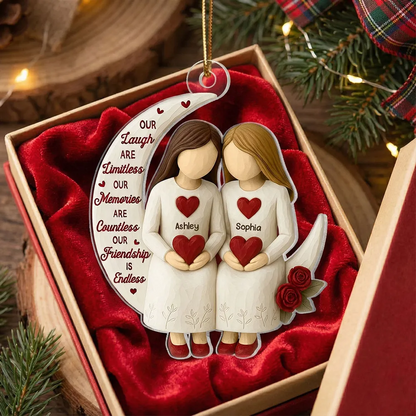3D Effect Roses Besties On Moon - Personalized Ornament - Christmas Gift For Best Friends